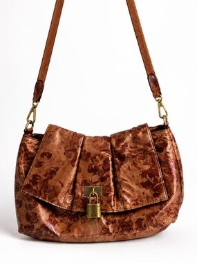 Sharif 1827 Metallic Floral Leather Crossbody Shoulder Bag New Without Tags!